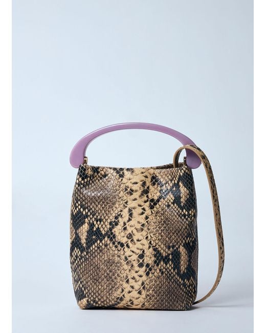 Dries Van Noten Blue Matte Snakeskin Print Leather Handbag