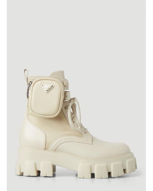 Prada Natural Monolith Lace-Up Boots With Pouch