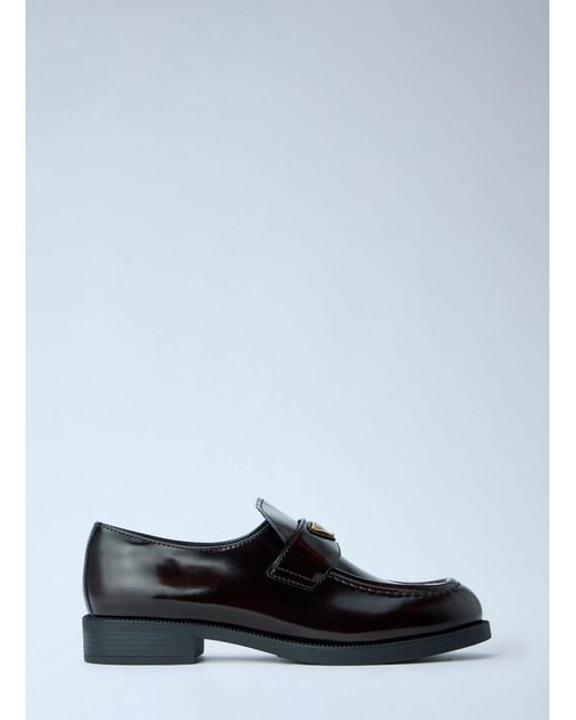 Prada White Leather Loafers With Logo Plaque