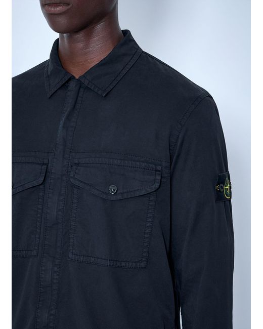 Stone Island Blue Button-Down Cotton Shirt for men