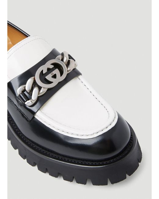 Gucci White Interlocking G Chain Loafers