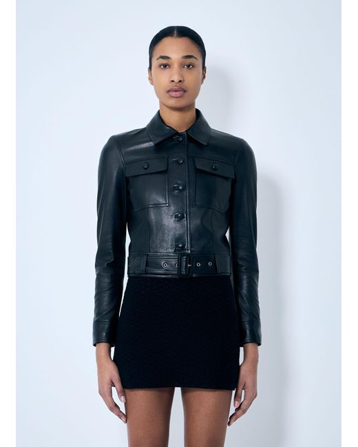 Saint Laurent Blue Cropped Leather Jacket