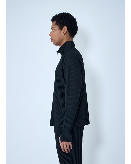 Homme Plissé Issey Miyake Blue Pleated Half-Zip Pullover Sweater for men