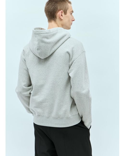 Jil Sander Gray + Logo Print Hooded Sweatshirt for men