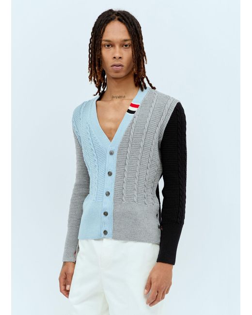 Thom Browne Blue Cable Knit Cardigan for men
