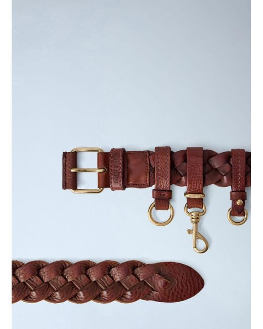 Miu Miu White Woven Leather Belt