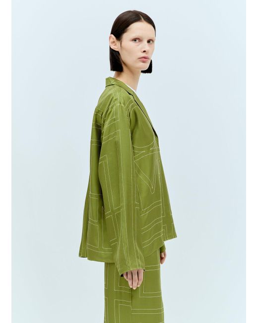 Totême  Green Monogram Silk Pyjama Shirt