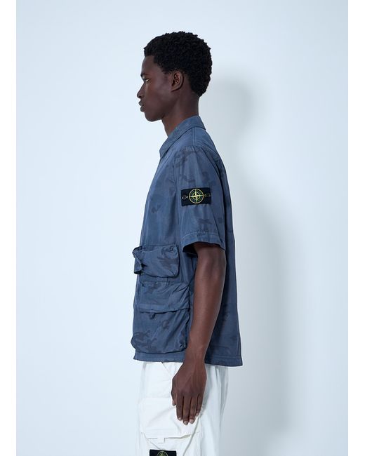 Stone Island Blue Short-Sleeve Overshirt With Flap Pockets for men