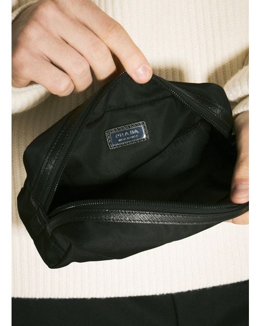Prada Black Re-Nylon And Saffiano Leather Cosmetic Case for men