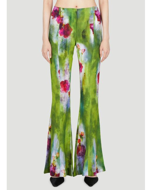 Acne Green Floral Print Flared Pants