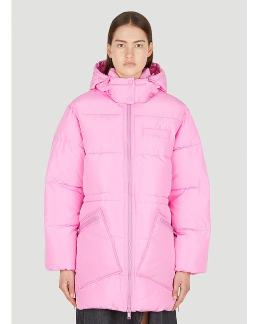 Ganni Hooded Tech Puffer Jacket in Pink | Lyst