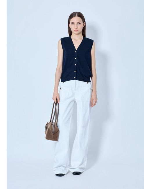Max Mara Blue Sleeveless Button-down Top