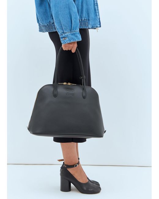 Miu Miu Blue Logo Embossed Leather Handbag