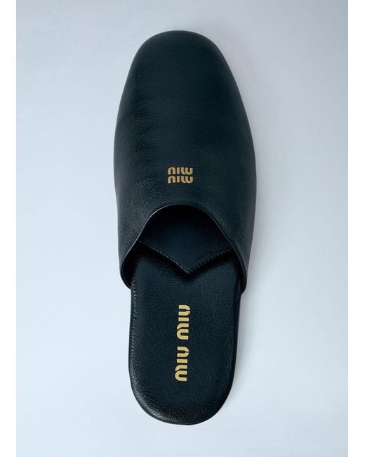 Miu Miu Black Leather Slippers