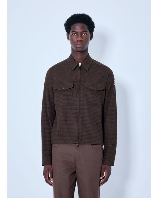 Moncler Brown Checked Zip-Up Jacket for men