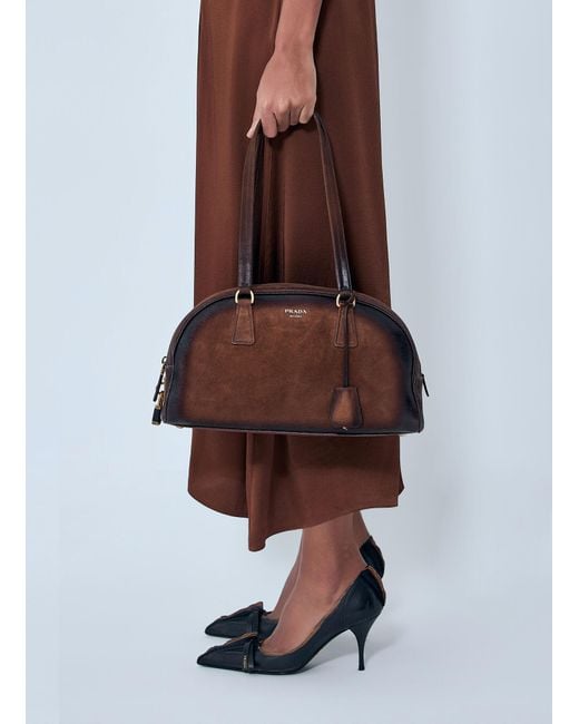 Prada Brown Bowling Medium Suede Handbag