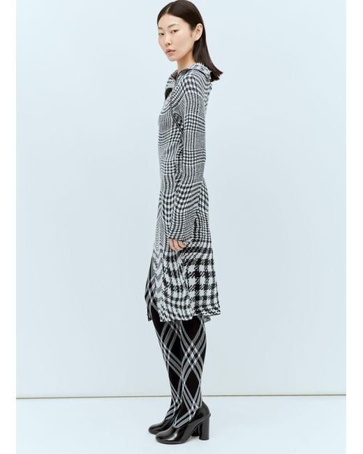 Burberry Blue Warped Houdstooth Midi Dress