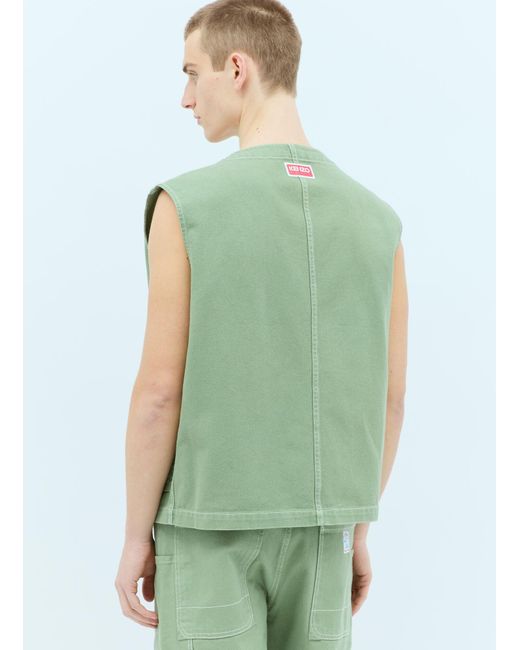 KENZO Green Elephant Workwear Gilet for men