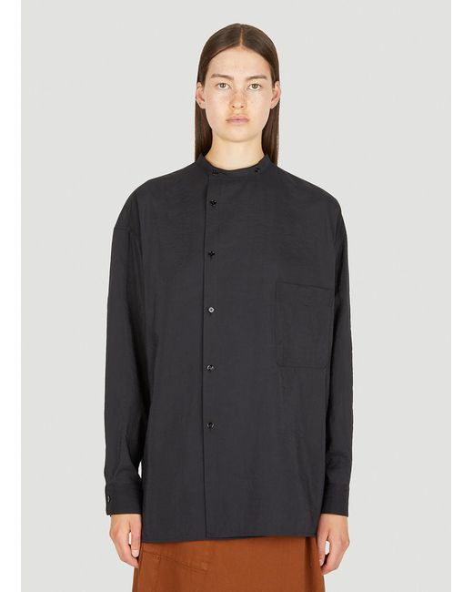 Lemaire Silk Collarless Button Down Shirt in Black | Lyst
