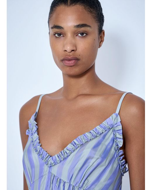 Dries Van Noten Blue Cemil Striped Ruffled Satin Camisole