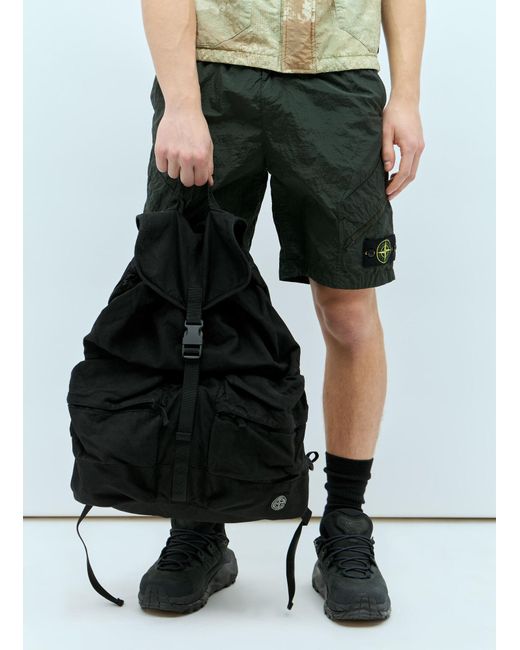 Stone Island Black Canvas Backpack for men