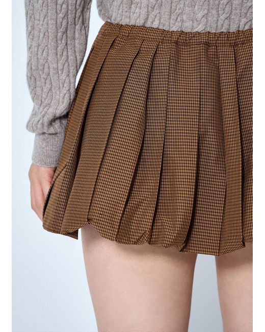 Miu Miu Brown Pleated Gingham Check Mini Skirt