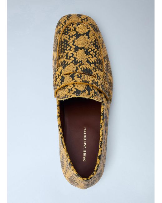 Dries Van Noten White Python-print Leather Loafers