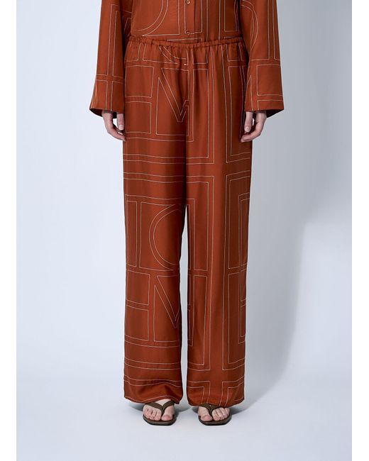 Totême  Brown Monogram Silk Pants