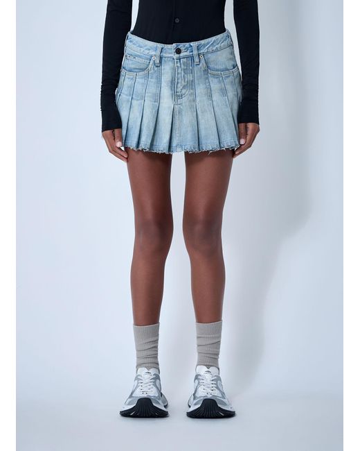 Balenciaga Blue Pleated Denim Mini Skirt