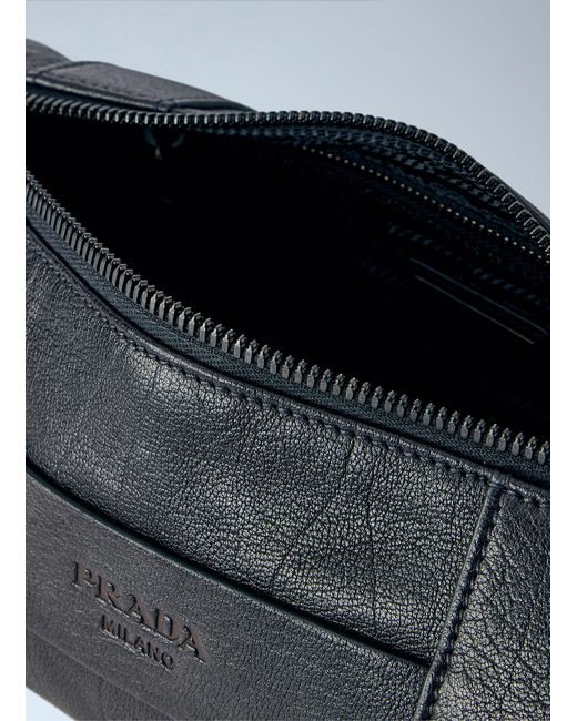 Prada Blue Eyelet Detail Leather Cylinder Bag for men
