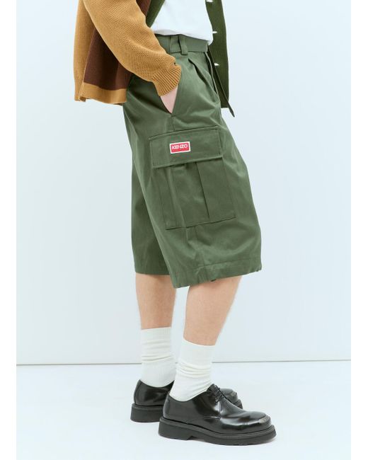 KENZO Green Army Cargo Shorts for men