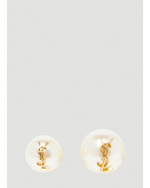 Saint Laurent Natural Monogram Faux Pearl Earrings
