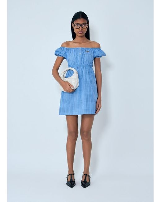 Miu Miu Blue Plaid-Pattern Mini Dress