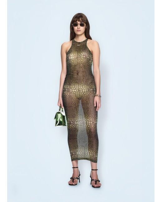 Off-White c/o Virgil Abloh Blue Off Crocodile Mesh Racer Dress