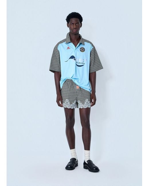 Martine Rose Blue Patchwork Cotton Polo Shirt for men