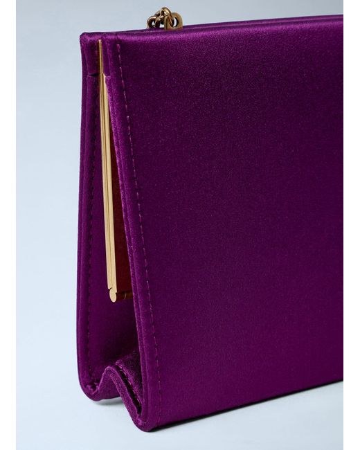 Saint Laurent Purple Letter Clutch Bag With Lizard Chain