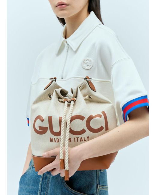 Gucci Blue Logo Print Drawstring Shoulder Bag