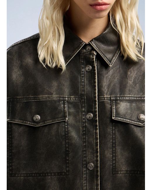 Palm Angels Gray Curved Logo Coated Overshirt