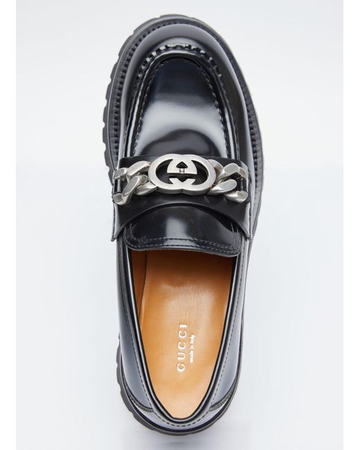 Gucci Black Interlocking G Chain Leather Loafers