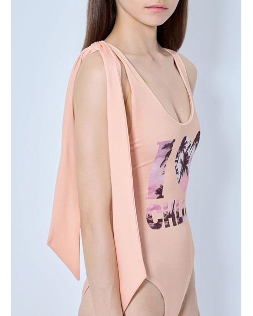 Chloé Pink Tie-strap One-piece Logo Swimsuit