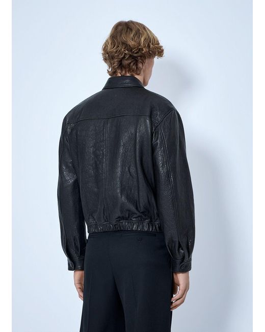 Saint Laurent Blue Zip-Front Leather Jacket for men