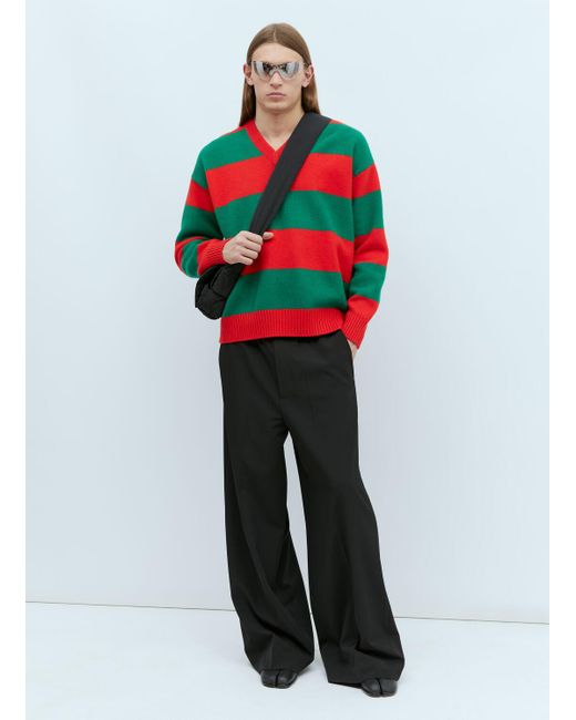 Gucci White Felted Wool Striped Sweater for men