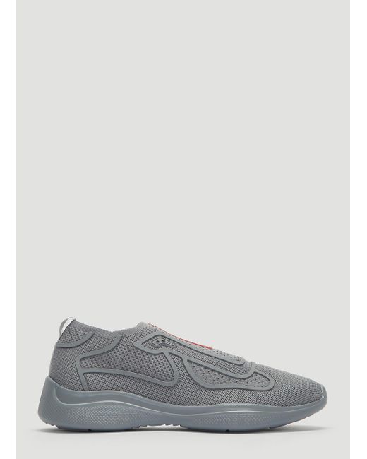 Prada Gray New America's Cup Sports Knit Sneakers In Grey for men