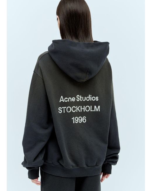 Acne Gray Logo Print Hooded Sweatshirt