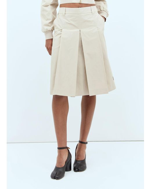 Miu Miu Natural Pleated Cotton-Blend Midi Skirt
