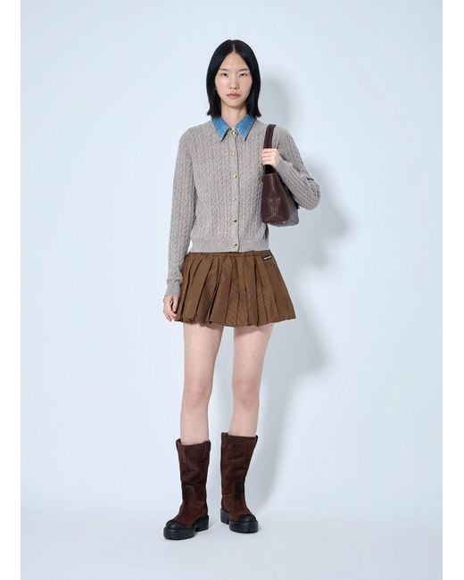 Miu Miu Brown Pleated Gingham Check Mini Skirt