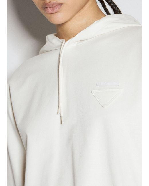 Prada White Logo Patch Hooded Sweatshirt