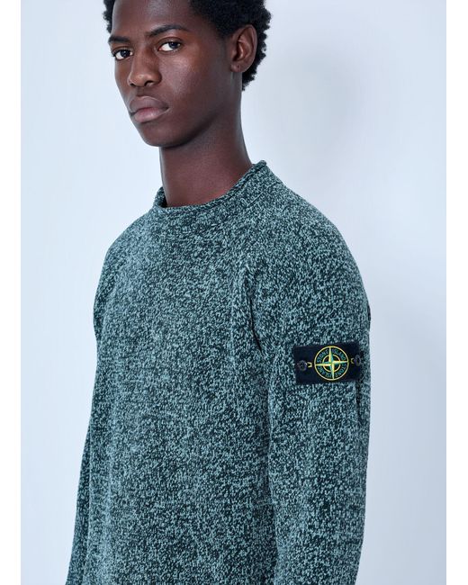 Stone Island Blue Knitted Crewneck Sweater for men