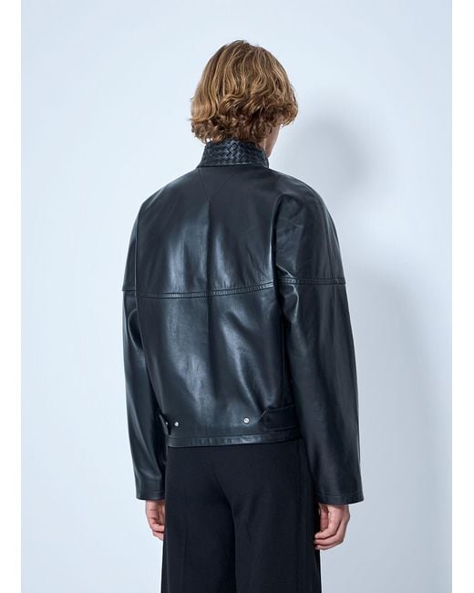 Bottega Veneta Blue Intrecciato Leather Blouson Jacket for men