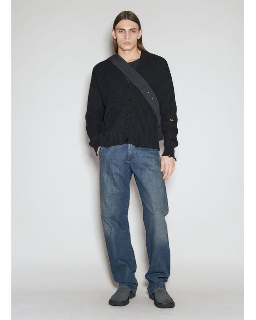 MM6 by Maison Martin Margiela Black Elbow Patches Distressed Cardigan for men